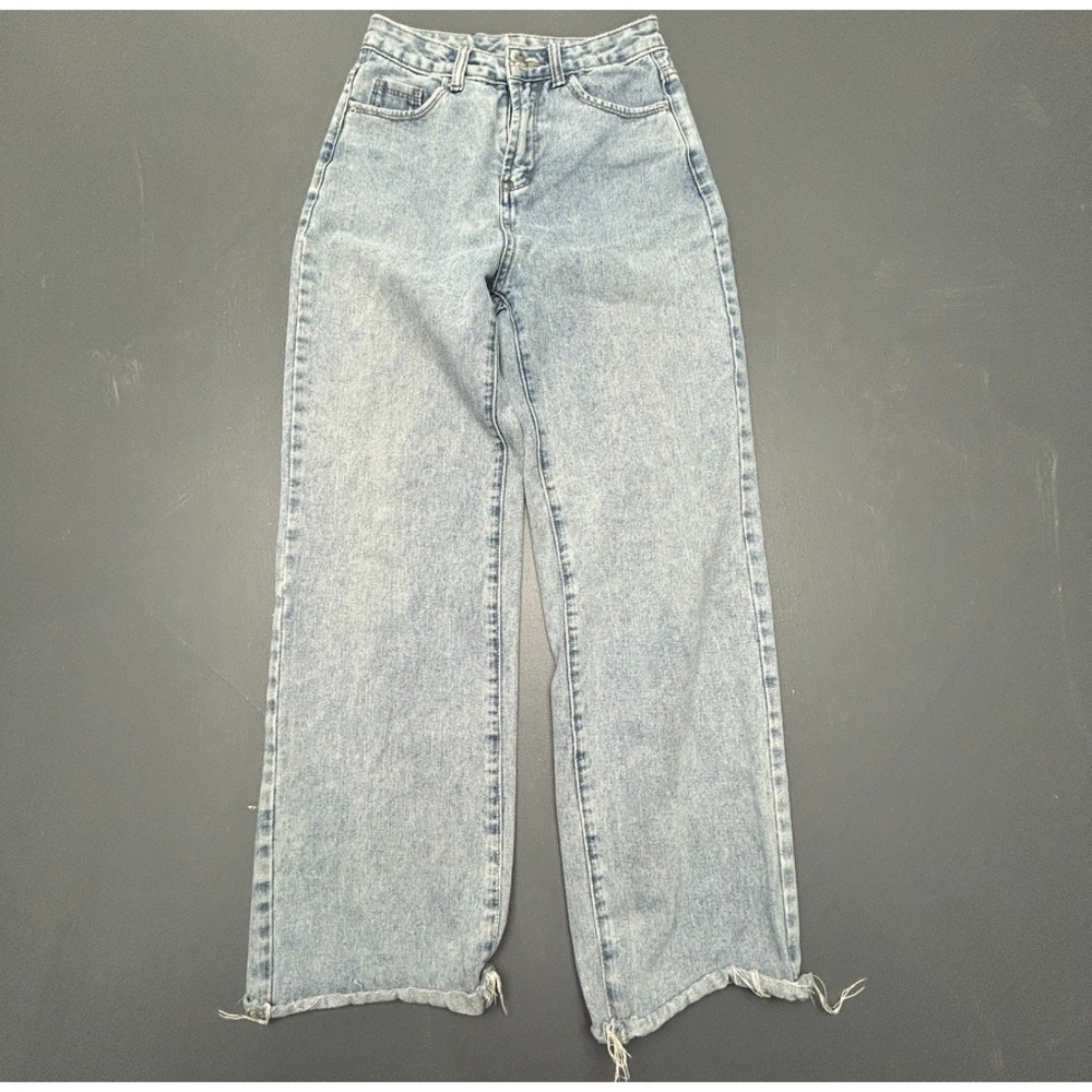 PP DNM Jeans Women's 24 Blue Cotton Straight Leg Raw Hem Denim Light Wash Baggy